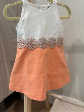 Janie and Jack White/Coral ponte dress with rose gold crochet detail